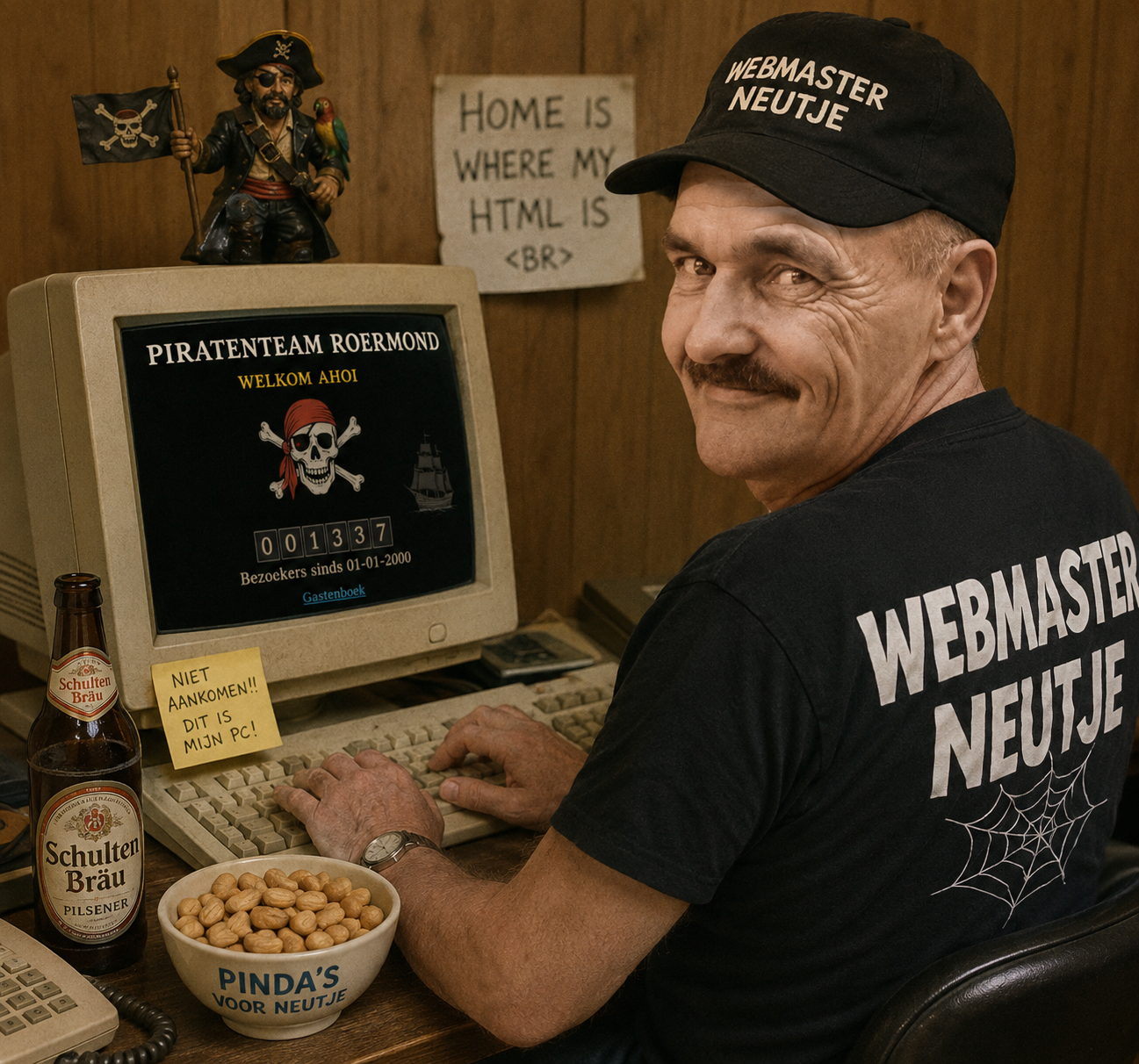 Webmaster Neutje achter zijn retro computer